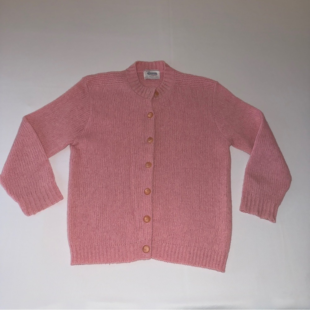 VTG Shetland Wool Pink Button Down Cardigan